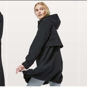 Lululemon Graced With Lace Long Jacket size 6 Black Rain Coat